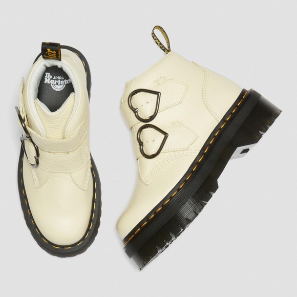 Dr. Martens Women's Devon Heart Platform Quad Retro Bone Cream Milled Nappa - Picture 9 of 9